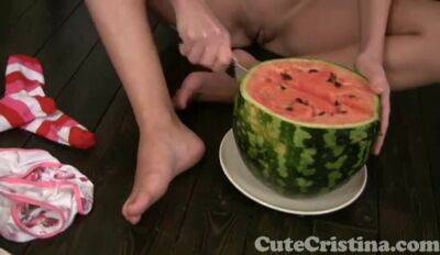 Cute Cristina plays naked with watermelon on freefilmz.com