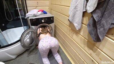 Bella gets stuck in the washing machine and opportunistically doggystyled. on freefilmz.com
