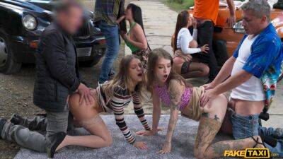 Outdoor orgy leads these fine women to mind-blowing pleasures on freefilmz.com