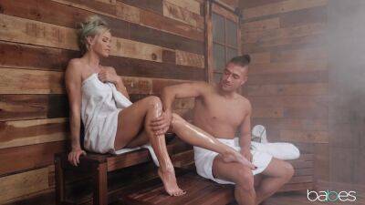 Gorgeous pornstar gets oiled up and sodomized in the sauna on freefilmz.com