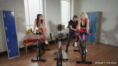 Sporty bitches share the personal trainer for insane threesome kinks on freefilmz.com