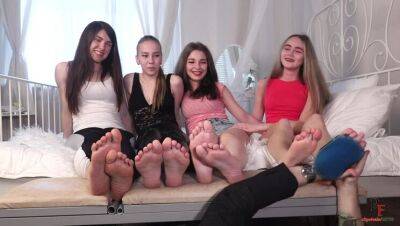 Quadruple tickle pleasure - ticklish young feet and upperbody on freefilmz.com