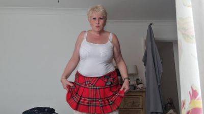 Tartan Skirt Stockings And White See Thru Panties on freefilmz.com