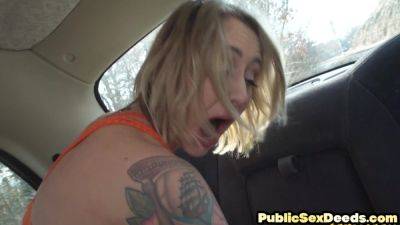 Tattooed taxi slut in pantyhose drilled by taxi man outdoor on freefilmz.com