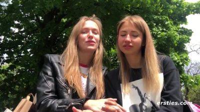 Sexy Couple Take Turns Heating Each Other Up - Blonde lesbians Hd interview outdoors - Germany on freefilmz.com