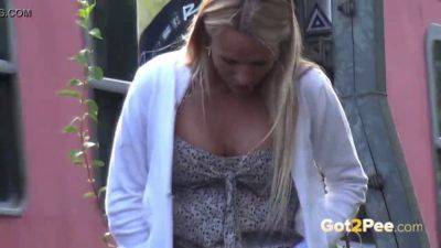 Blonde teen desperate for some golden shower in public train station - Czech Republic on freefilmz.com