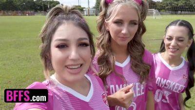 Soccer Girls Freya von Doom, Macy Meadows & Violet Gems Take Turns Riding Their Trainers Dick - POV foursome on freefilmz.com