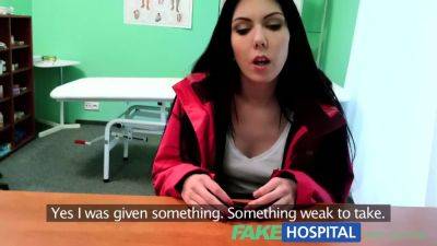 Hot brunette patient moans in pleasure while being examined in hospital by a nurse on freefilmz.com
