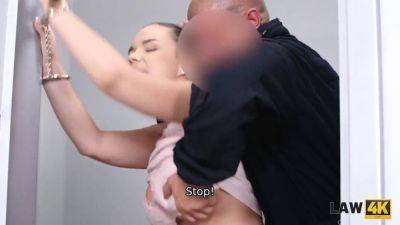 Sofia Lee, a chubby teen thief, sucks cock while being arrested by the police on freefilmz.com