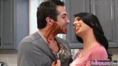 Gina Valentina gets her mouth filled with Donnie Rock's big cock and takes it in the fight on freefilmz.com