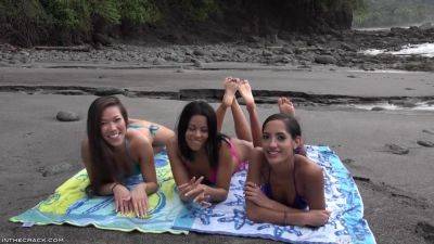 Young wet 18yo brunette Latina babes enjoys threesome orgy outdoors on the beach on freefilmz.com