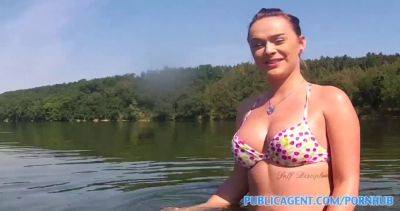 Bikini babe with huge tits gets pounded on the lake in POV reality video on freefilmz.com