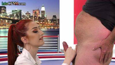 CFNM redhead British babe sucks cock in live TV show - Britain on freefilmz.com