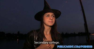 Watch Meg Magic's Halloween witch get pounded hard behind a tree in POV - Hungary on freefilmz.com