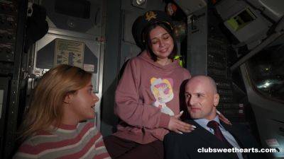 Deep passionate dick sharing inflight kinks for two girls on fire on freefilmz.com