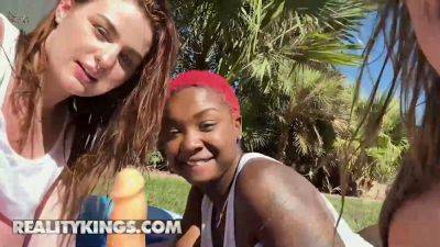 Reality Kings take on Deja Marie & Abigaiil in wild dildo orgy with natural tits bouncing on freefilmz.com