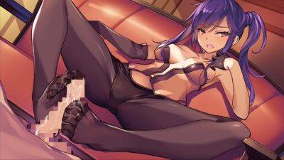 Purple-haired Anime Hottie In Pantyhose Giving A Hot Footjob - Japan on freefilmz.com