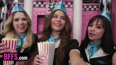 Cute Teens In Uniforms Aria Valencia, Nicole Aria And Riley Reign Share A Customer's Cock - POV foursome cosplay on freefilmz.com