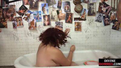 BBW food fetish domina ride sub hard cock in bathroom on freefilmz.com