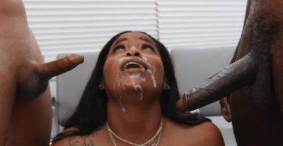 Ebony with huge tits soaked in sperm after crazy MMF perversions on freefilmz.com