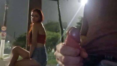 Risky Hand Job on the Street for Redhead at Bus Stop on freefilmz.com