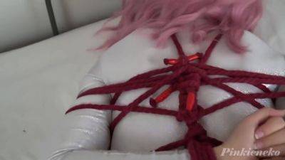 Rope Tied In Shiny Spandex Catsuit on freefilmz.com
