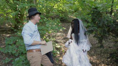 Ebony bride gets lost in the woods and fucked by a random dude on freefilmz.com