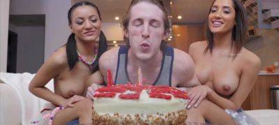 Latin beauties baked a cake and passionately congratulated their friend on his birthday. on freefilmz.com