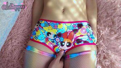 Petite 18-year-old girlfriend, Lolliepopxxxx, excitedly shows off her favorite cartoon character panties on freefilmz.com