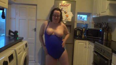 Wife With Big Breasts Dancing In Tight Blue Swimsuit on freefilmz.com