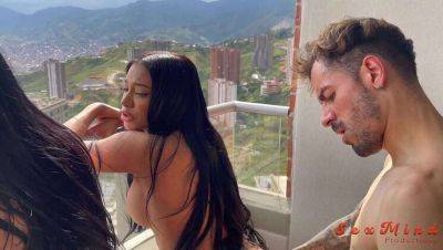 Yenifer Chacon: Venezuelan Brunette with Big Breasts in Intense Encounter with Coach on Balcony on freefilmz.com