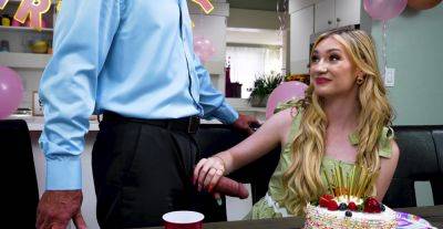 Blonde girl tries boyfriend's dad for loud sex during birthday party on freefilmz.com